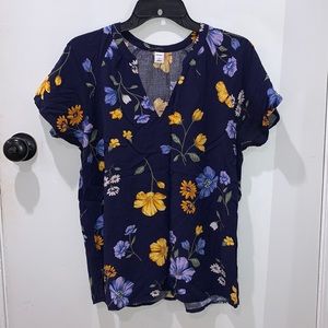 navy blue with floral print casual shirt